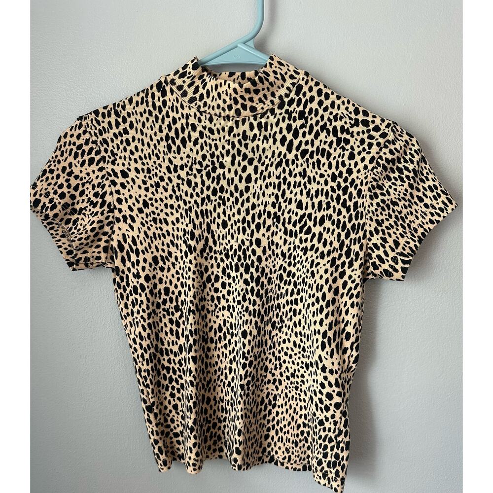 John Galt Cheetah Print Baby Tee High Neck Short Sleeve